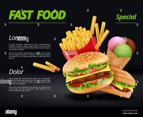 Fast Food Poster Burger Ingredients Beef Tomato Cheese Sandwich Meal