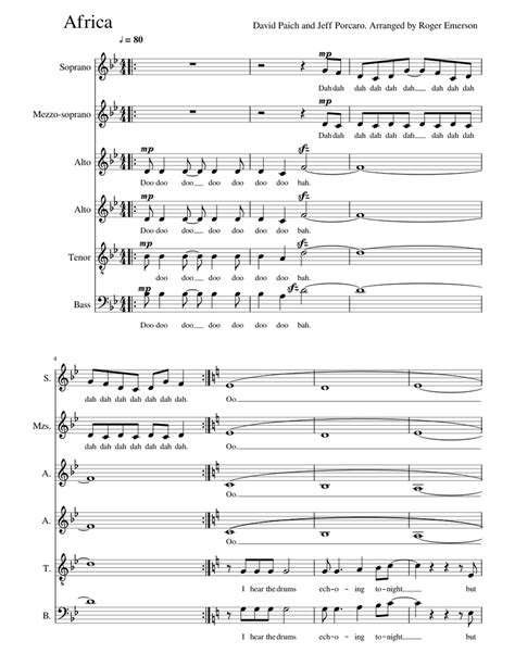 Africa Final Version Sheet Music For Soprano Alto Tenor Bass Voice