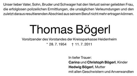 Todesanzeige von Thomas Bögerl Bittere Worte der Kinder