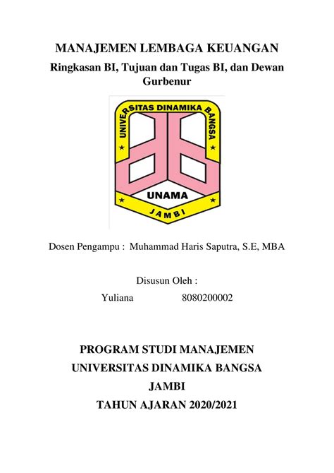 BI Tugas Dan Tujuan BI Dewan Gubernur MANAJEMEN LEMBAGA KEUANGAN