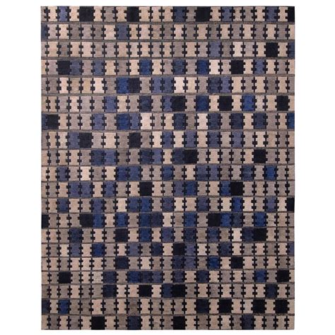 Rug And Kilims Scandinavian Style Geometric Cream And Blue Wool Pile