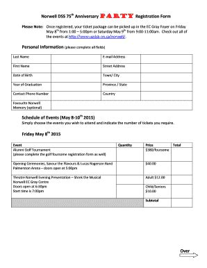 Fillable Online Norwell Dss Anniversary Party Registration Form Fax