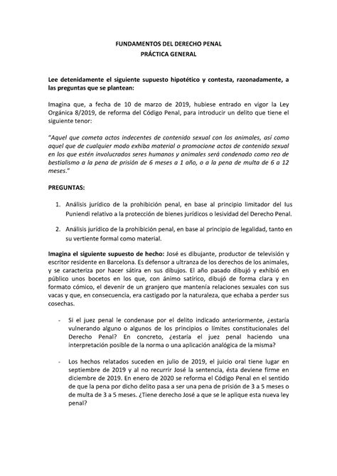 Pràctica examen penal FUNDAMENTOS DEL DERECHO PENAL PRÁCTICA