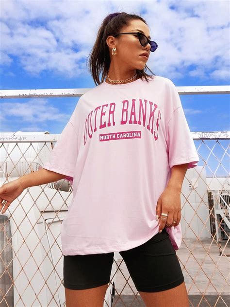 Drop Shoulder Letter Graphic Oversized Longline Tee Tees Clothes Women