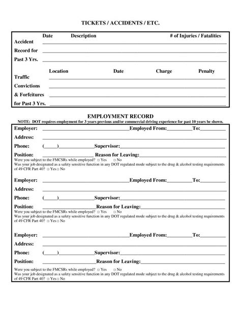 Driver Application For Employment Template