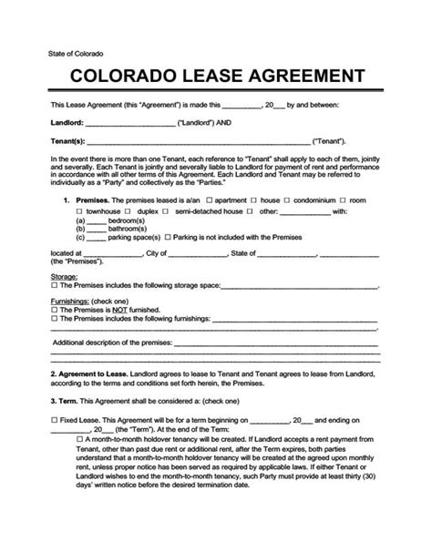 Printable Lease Agreement Colorado Free Download And Print For You