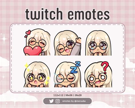 Twitch Emotes Cute Chibi Girl With Glasses Blonde Hair With Bangs Brown Eyes Tan Skin