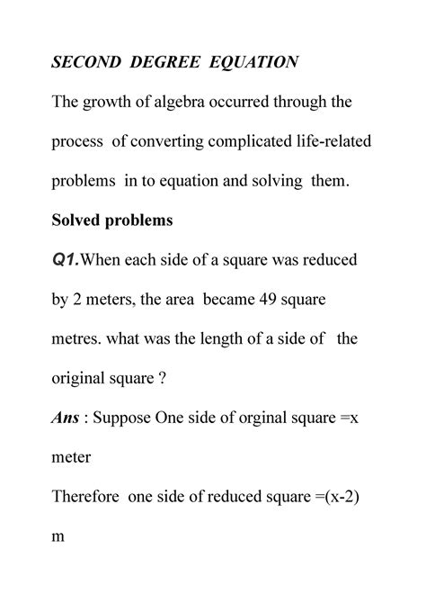 Second Degree Equation SECOND DEGREE EQUATION The Growth Of Algebra