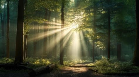 Premium AI Image The Sun Shines Through The Trees In A Forest