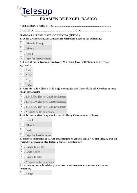 DOCX Examen De Excel Basico DOKUMEN TIPS