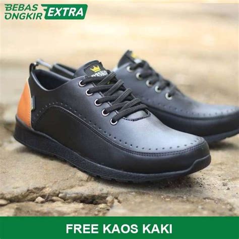 Jual Sepatu Pria Kets Sneakers Casual Desko Black Kulit Original Formal