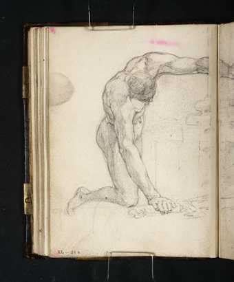 Study Of A Kneeling Male Nude With Raised Left Arm Joseph Mallord