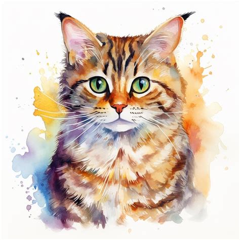 Premium AI Image | Delicate Watercolor Cat Drawing on a White Canvas