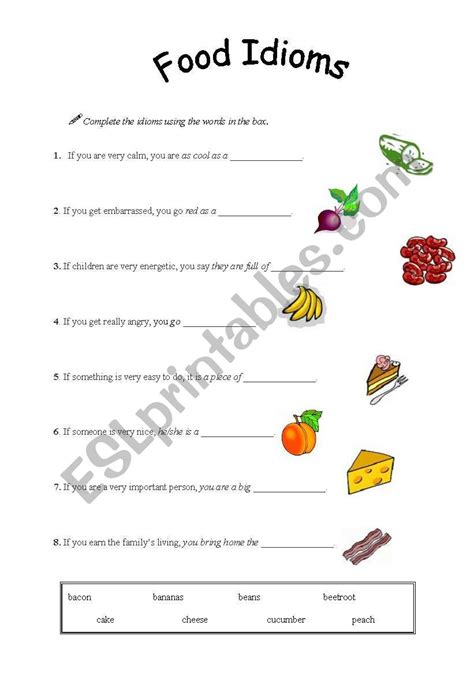 English Worksheets Food Idioms