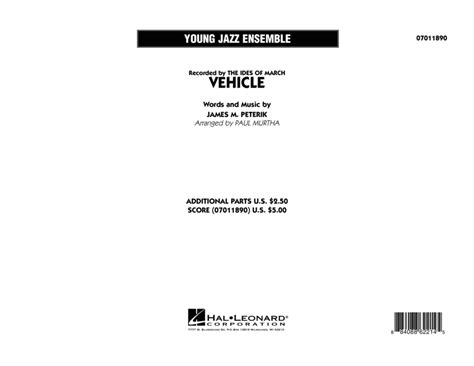 Vehicle Full Score By The Ides Of March Jazz Ensemble Digital