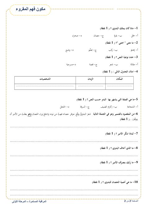 الفرض 2 نموذج 1 اللغة العربية سادس إبتدائي الدورة الأولى Alloschool