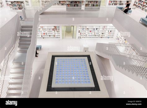 STUTTGART, GERMANY - JULY 1, 2016: Interior of new public library in ...