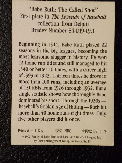 1992 Curtis Babe Ruth The Called Shot EBay
