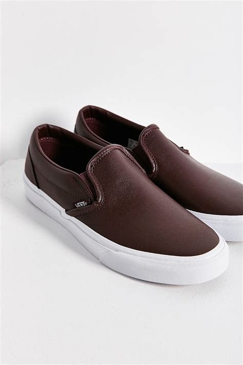 Lyst - Vans Classic Leather Slip-on Sneaker in Brown