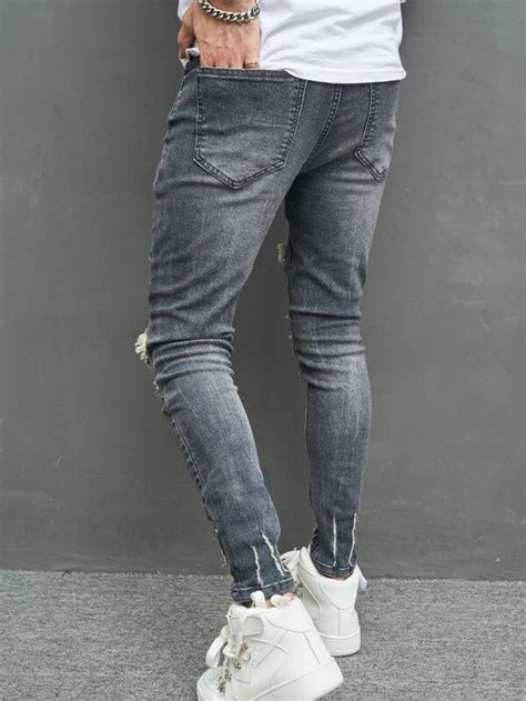 Manfinity Legnd Men Cotton Splash Ink Print Ripped Skinny Jeans Shein Usa