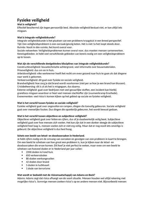 Fysieke Veiligheid Samenvatting Fysieke Veiligheid Wat Is