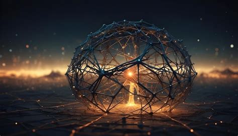 An Abstract Image Of A Glowing Metallic Sphere Enclosed In A Network Of