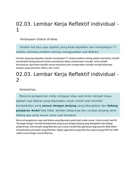 Eksplorasi Lembar Kerja Reflektif Individual Pertanyaan