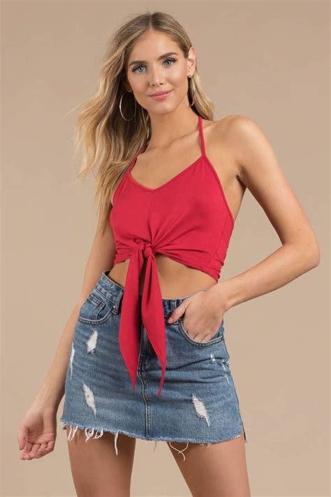 Bare Necessity Halter Crop Top In Red In 2021 Crop Tops Crop Top Bustier Halter Crop Top