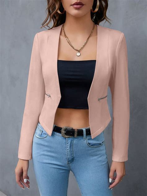 Shein Priv Blazer Unicolor Con Parte Delantera Abierta Con Dise O De