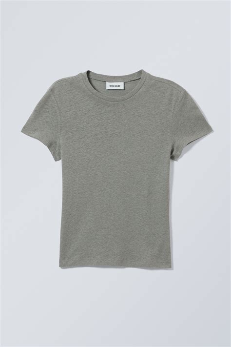 Linen Blend Fitted T Shirt Soft Green Ladies Handm Gb