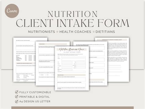 Nutrition Client Intake Form Canva Template Health Coach Etsy