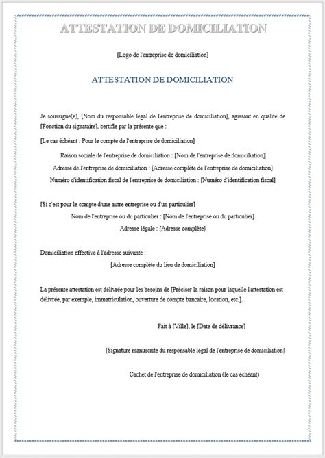 Attestation De Domiciliation Mod Le Type Mod Le De Contrat