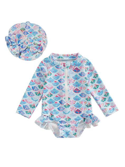 Caitzr Baby Girls Swimsuit Strawberry Print Long Sleeve Bikini With Hat Newborn Swimwear For