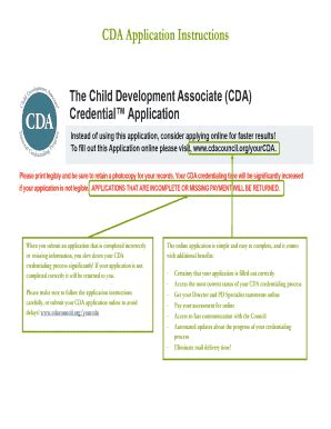 Fillable Online Cda Application Instructions Fax Email Print Pdffiller