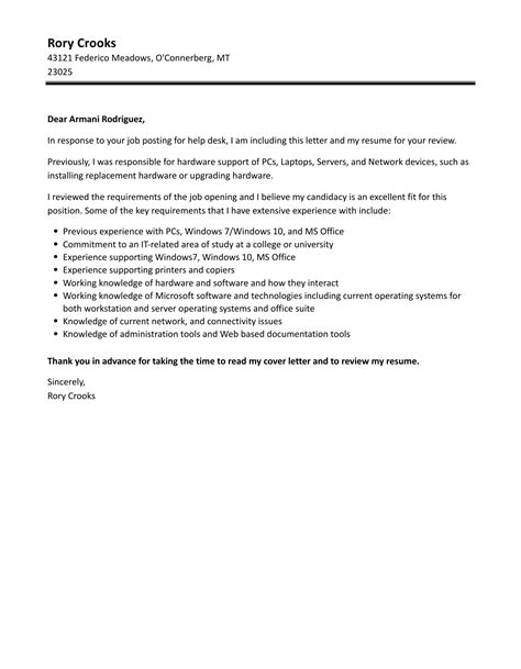 Help Desk Cover Letter Velvet Jobs