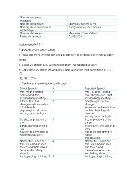 Assignment Gay Families Nombre completo Matricula Nombre del módulo Idioma Extranjero IV