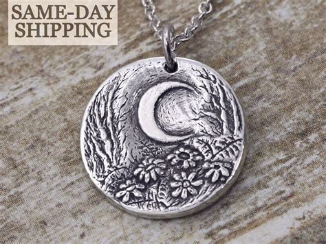 Flower Moon Artisan Sterling Silver Moon Charm Necklace Etsy