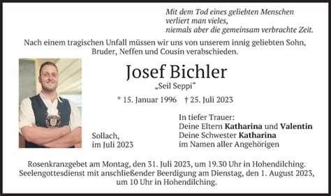 Traueranzeigen Von Josef Bichler Trauer Merkur De