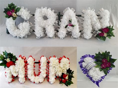 Mum Artificial Silk Funeral Flower Package Name Tribute Wreath Heart