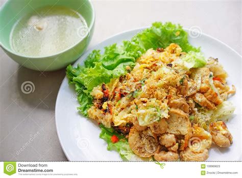 Stock Photo Stir Fried Flat Noodle And Chicken With Soup Stock Image