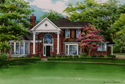 Watercolor home portrait of lovely brick residence | Custom House Portraits by Richelle Flecke