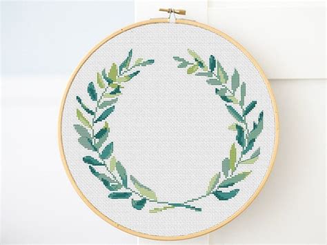 Watercolor Olive Tree Wreath Cross Stitch Pattern Pdf Green Etsy