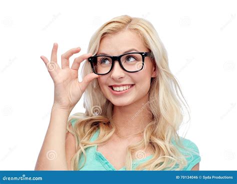 Jeune Femme Ou Adolescente Heureuse En Verres Photo Stock Image Du