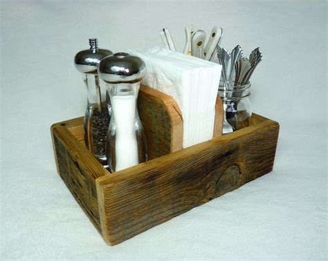 Rustic Napkin Holder And Condiment Caddy Rustic Napkins Condiment