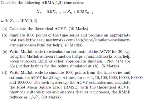 Solved Consider The Following ARMA 1 2 Time Series Chegg