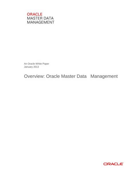 PDF Oracle Master Data Management Overview An Enterprise Has Three