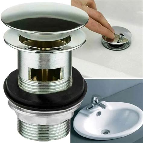 Chrome Bathroom Pop Up Basin Waste Sink Push Button Click Clack Plug