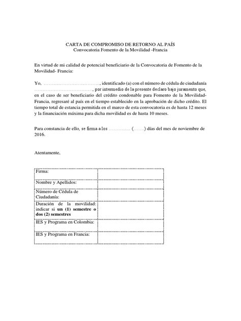 Carta De Compromiso De Retorno Al Paisdocx