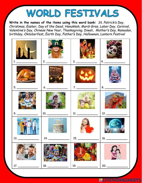 WORLD FESTIVALS Vocabulary worksheet | Vocabulary worksheets, World ...