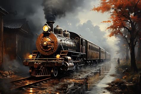 Premium AI Image | Vintage Steampowered Locomotive Painting Art